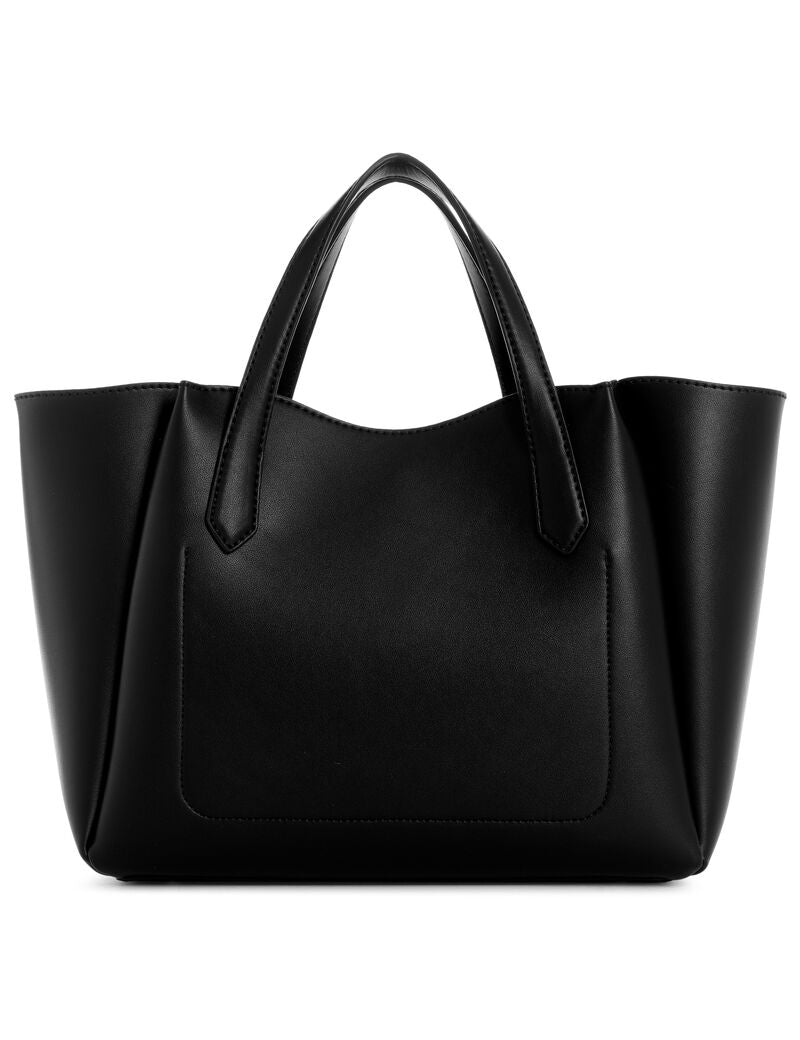 Guess Black Women Tote Handbag – Elegant Structured Leather Shoulder Bag with Logo Charm#195