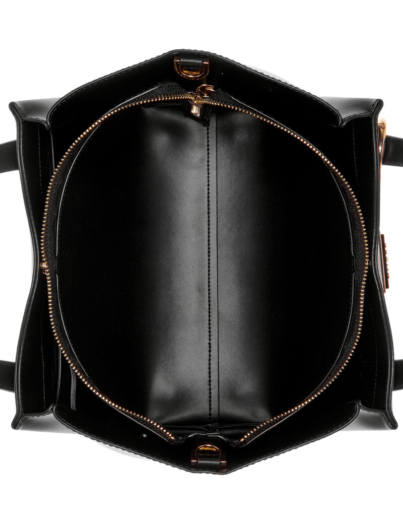 Guess Black Women Tote Handbag – Elegant Structured Leather Shoulder Bag with Logo Charm#195
