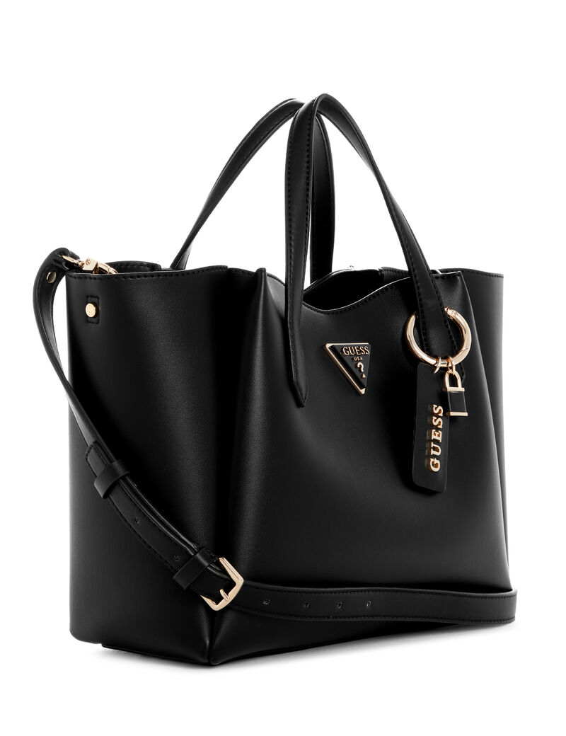 Guess Black Women Tote Handbag – Elegant Structured Leather Shoulder Bag with Logo Charm#195