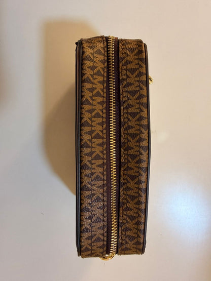 Michael Kors Signature Logo Crossbody Bag with Gold Chain Strap – Brown