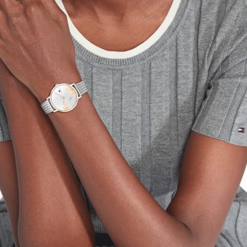 Tommy Hilfiger Women’s Silver Stainless Steel Mesh Watch – Silver Dial, Crystal Accents (1782604)