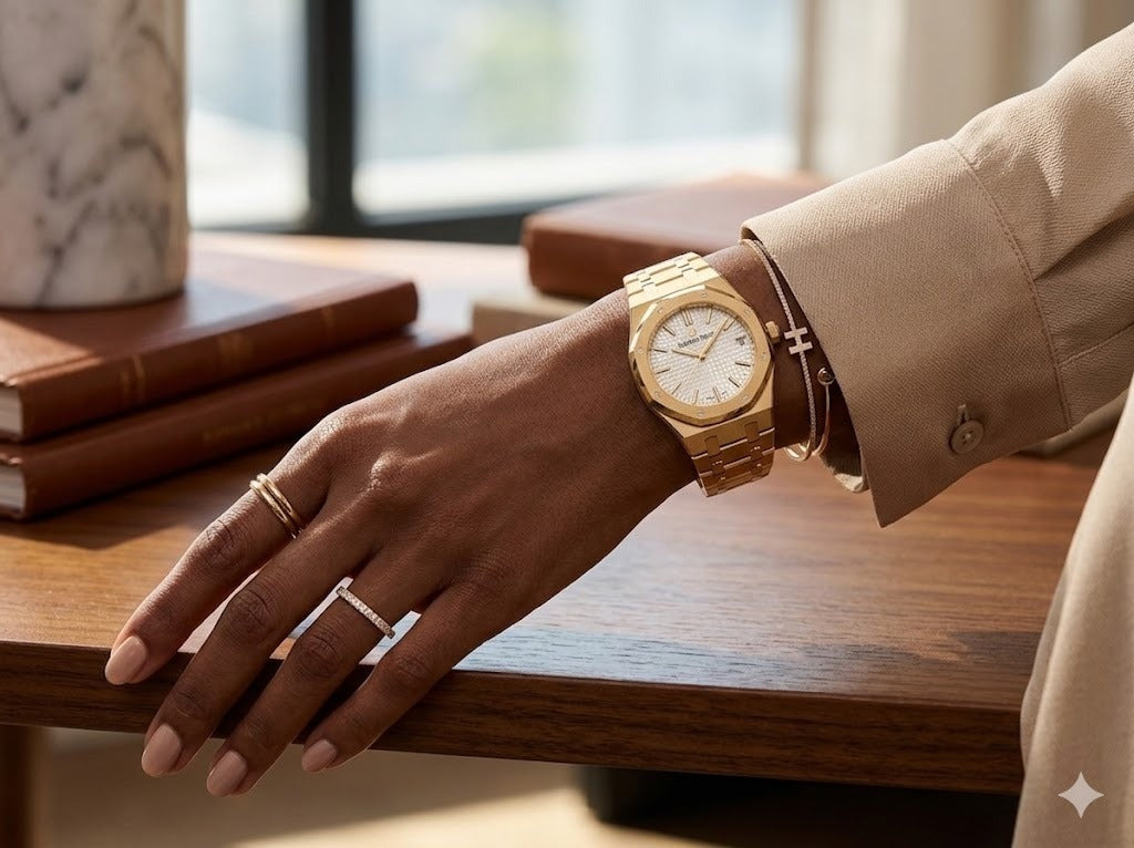 Luxury Gold Women’s Watch – Inspired by Audemars Piguet Royal Oak Design with Date Display