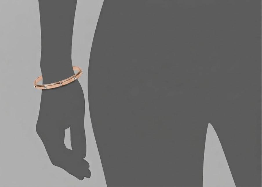 Women's Rose Gold Stainless Steel Open Cuff Bracelet – Modern Design with Decorative Metal Studs#016