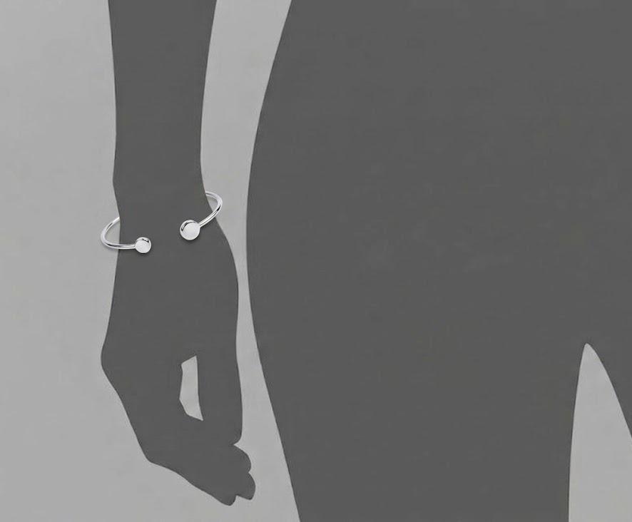 Women's Silver Stainless Steel Open Cuff Bracelet – Minimalist Design with Asymmetrical Circular Ends#017