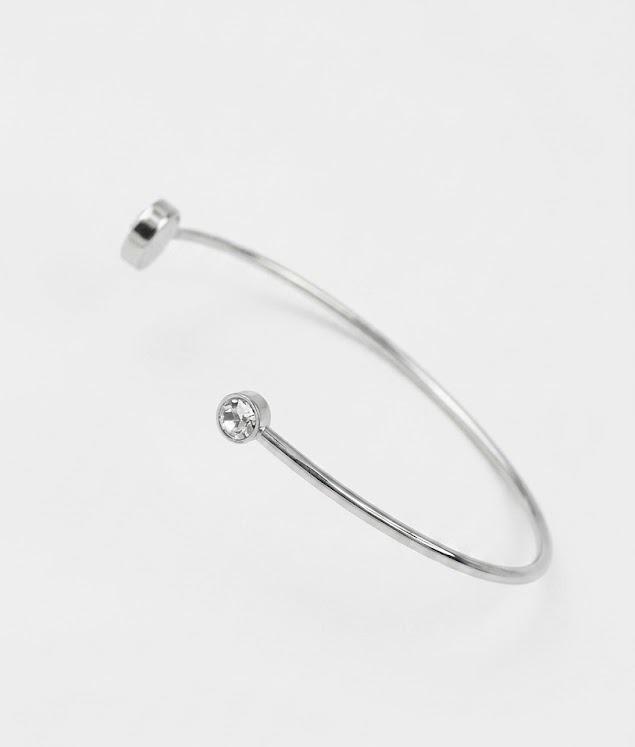 Women's Silver Stainless Steel Open Cuff Bracelet – Minimalist Design with Asymmetrical Circular Ends#017