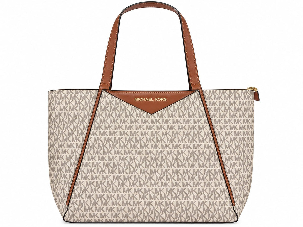 Michael Kors Women's Signature Logo Tote Bag - Beige & Brown#0057