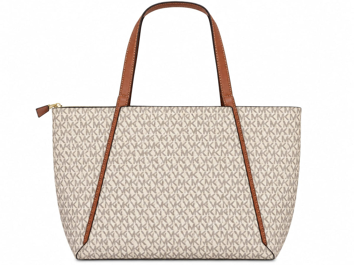 Michael Kors Women's Signature Logo Tote Bag - Beige & Brown#0057