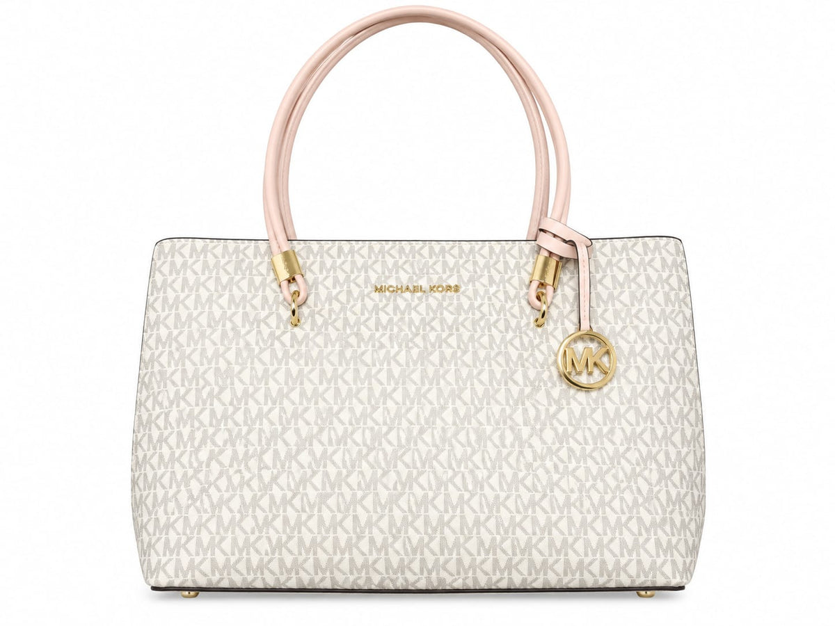 Michael Kors Signature Logo Large Tote Bag – Cream & Blush Pink#0037