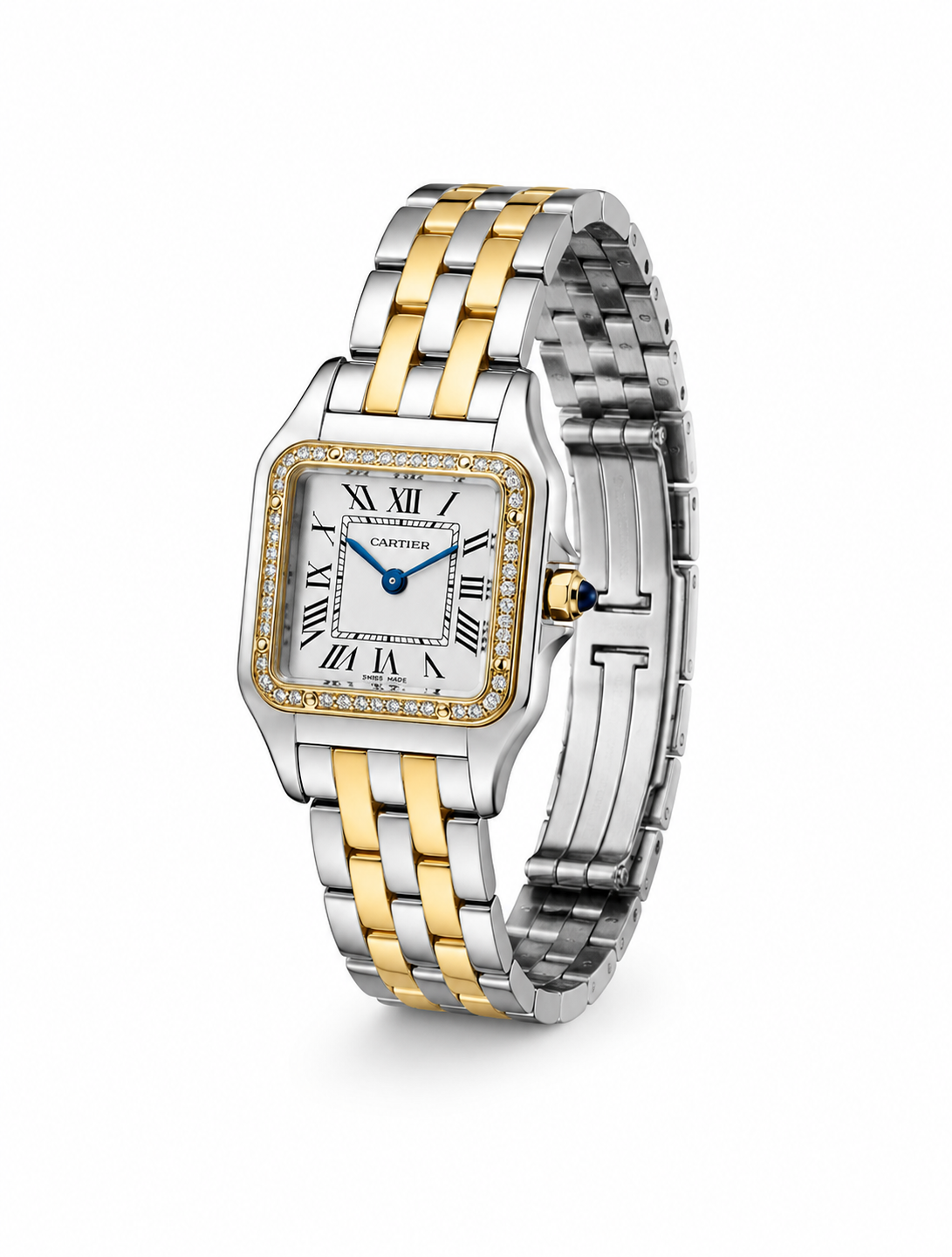 Cartier Women's Small Square Two-Tone Stainless Steel Watch with White Dial Case Dimensions: 25.1 × 18.5 mm