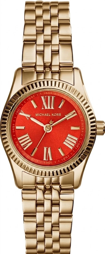 Michael Kors MK3284 Women’s Watch – Red Dial, Gold Stainless Steel Bracelet, Fluted Bezel, Quartz Movement