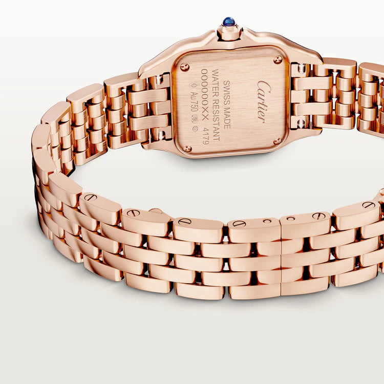 Cartier Panthère-Inspired Women’s Rose Gold-Tone Square Watch with White Dial (Small Case) Dimensions: 25.1 × 18.5 mm