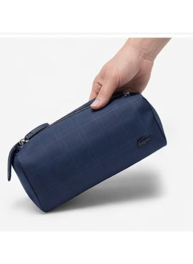 Lacoste Men's Matte Check Coated Canvas Toiletry Bag – Navy