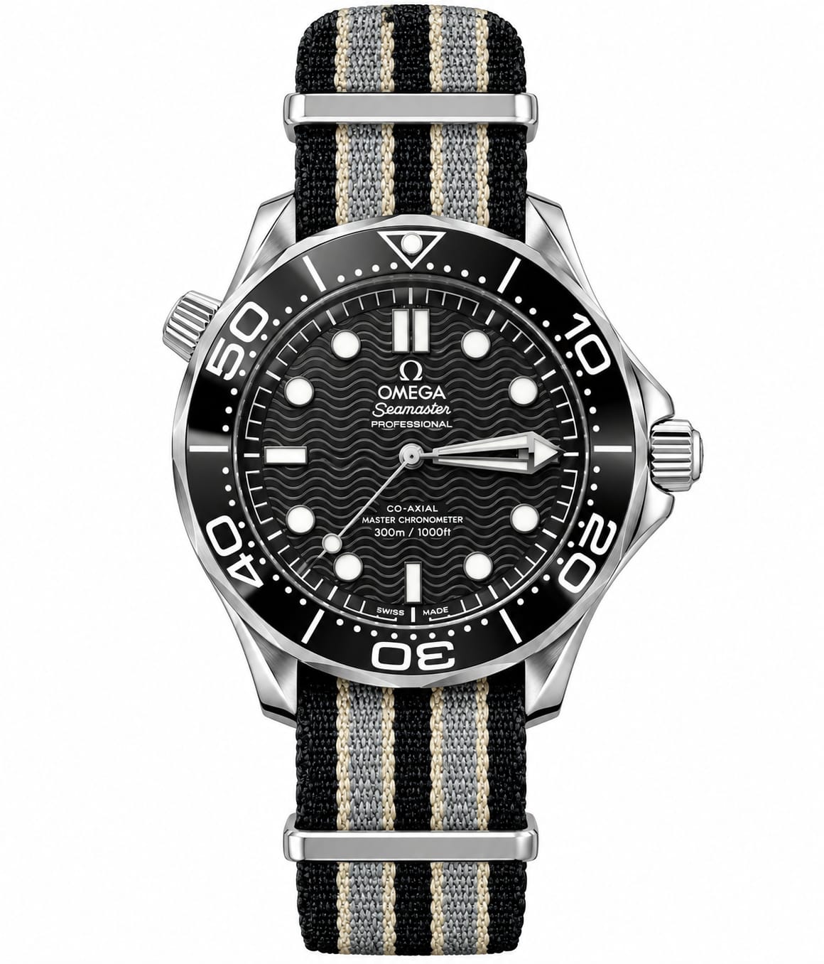 OMEGA Seamaster Diver 300M Men's Automatic Watch with Black Dial and Fabric Strap, 42mm