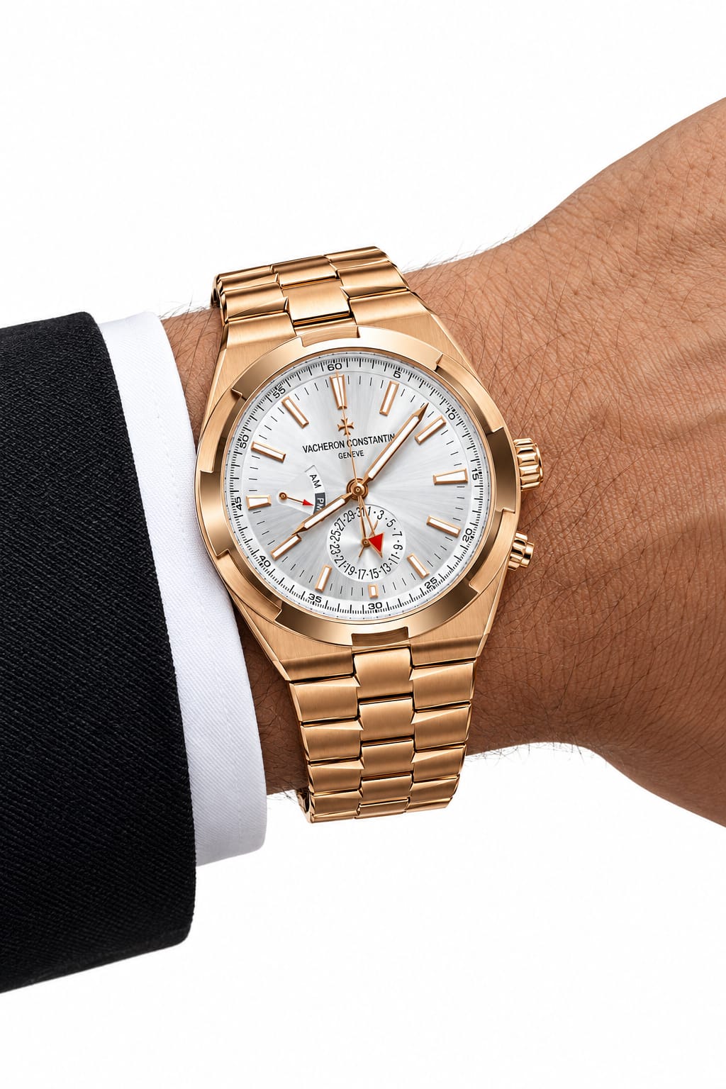 Vacheron Constantin Overseas Dual Time – Rose Gold-Tone Stainless Steel Case and Bracelet with Silver Dial