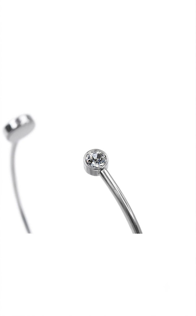 Women's Silver Stainless Steel Open Cuff Bracelet – Minimalist Design with Asymmetrical Circular Ends#017