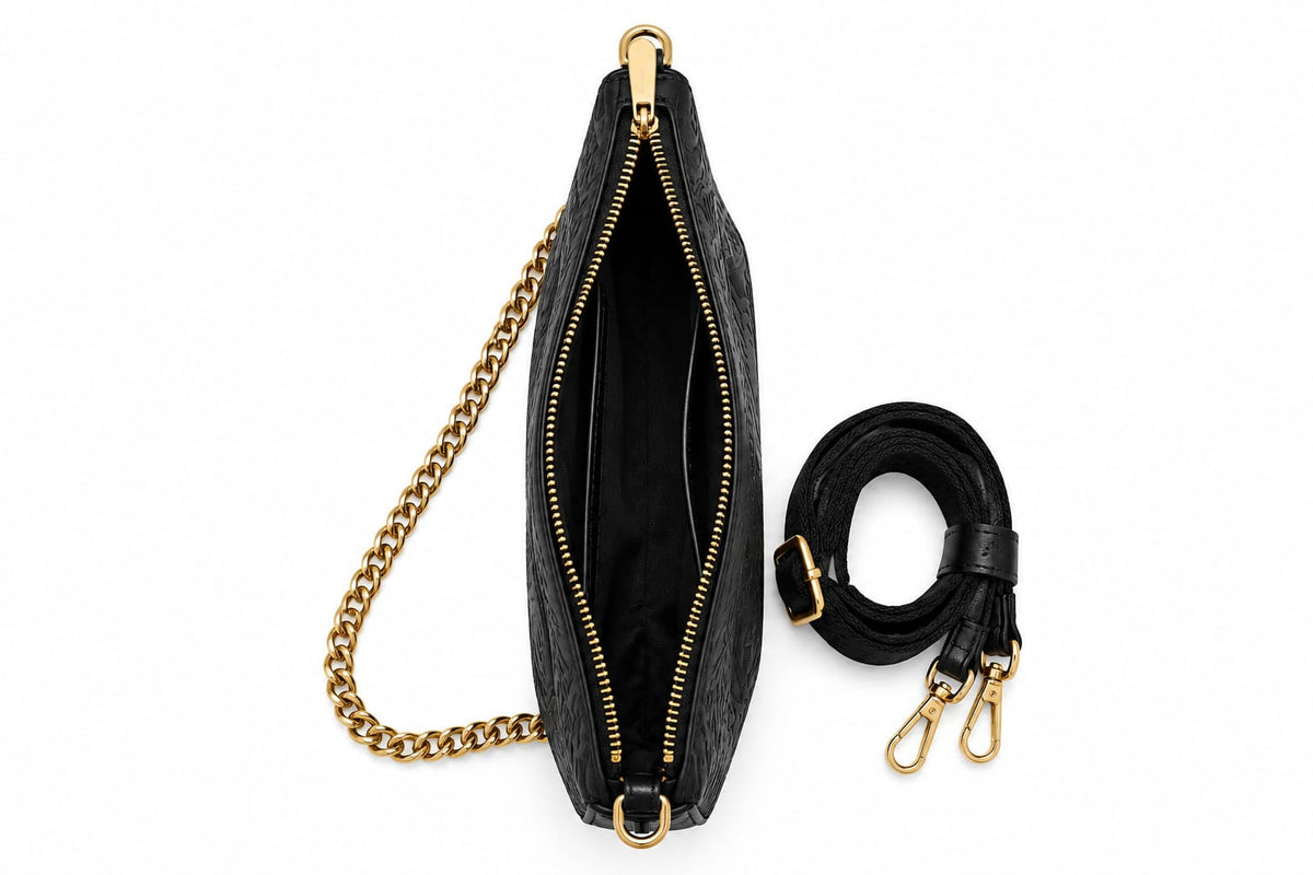 Women’s Black Shoulder Bag with Gold Chain – Elegant Crossbody Handbag