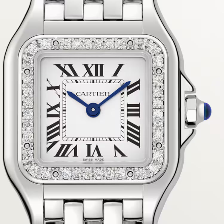 Cartier Panthère de Cartier Small Model Women's Watch – Stainless Steel, Quartz Movement, Silver Dial with Rhinestone Bezel