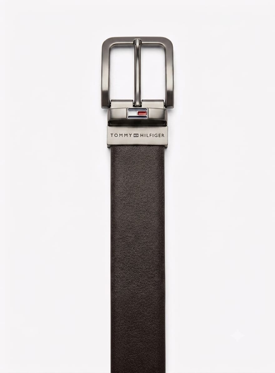 Tommy Hilfiger Men's Reversible Premium Leather Belt with Gunmetal Buckle – Black / Dark Brown#011