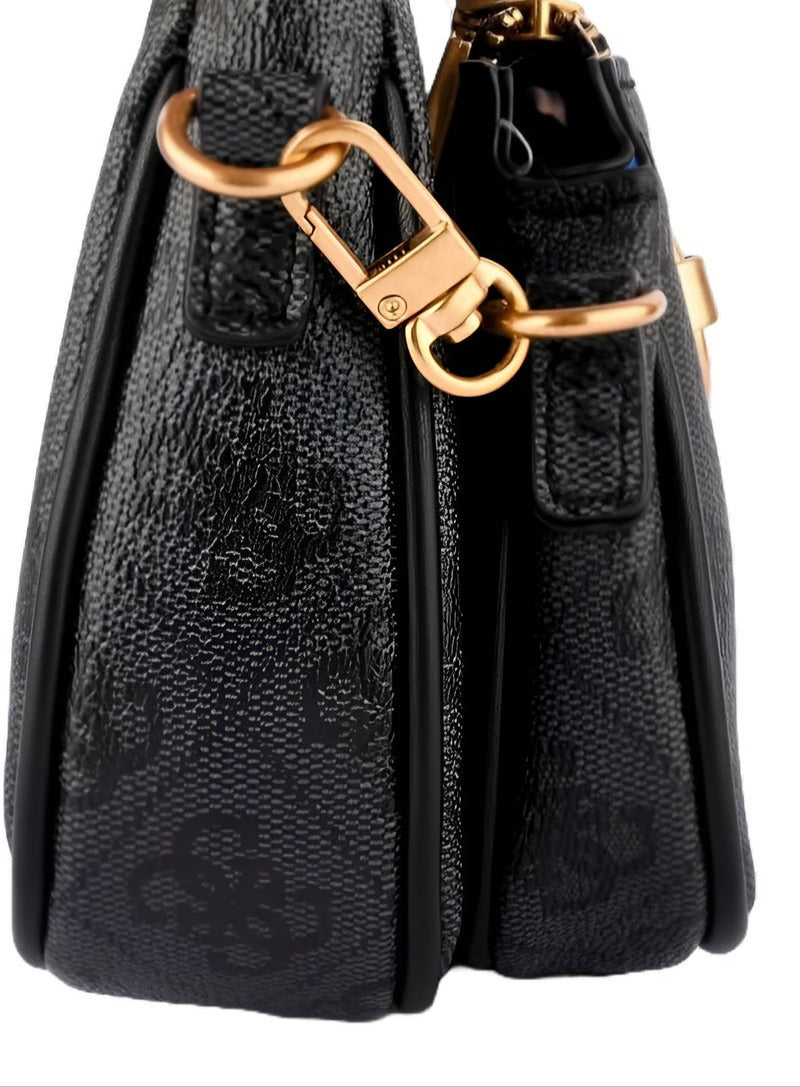 GU 2-in-1 Dark Grey Monogram Crossbody Bag For Women #129