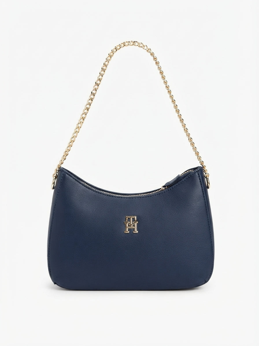 Chic Hobo Shoulder Bag with Monogram Metal Hardware and Gold Chain Strap#0097