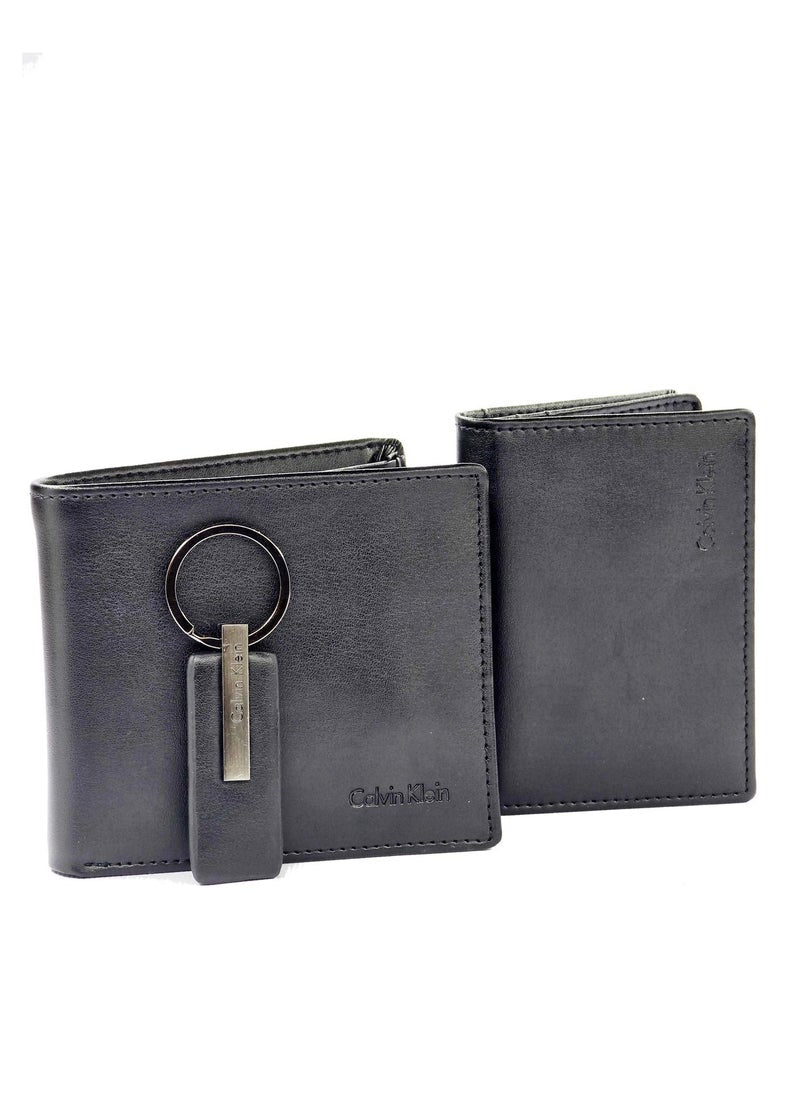 CK Black Leather Wallet-Keychain-Card Holder Set For Men #4