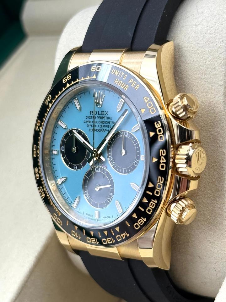 Rolex Daytona Men's Watch with Turquoise Dial, Gold-Tone Stainless Steel Case and Black Rubber Strap, 40mm – Model 126518LN