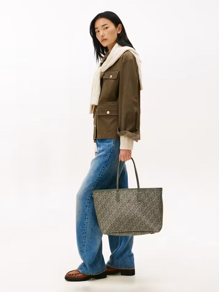 Tommy Hilfiger Women's TH Monoplay Tote Bag – Monogram Printed Textured Handbag AW0AW17696#0104