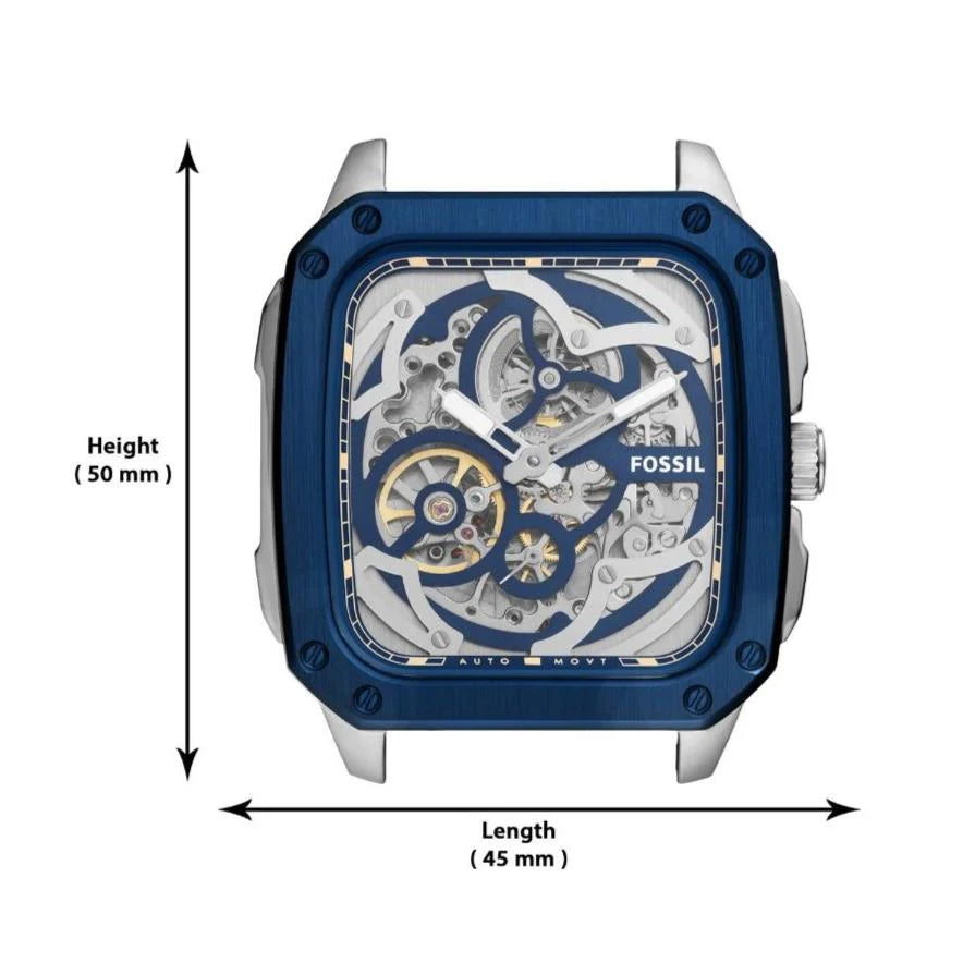 Fossil Inscription Automatic Skeleton Watch – Blue Dial with Brown Leather Strap (Model BQ2571)