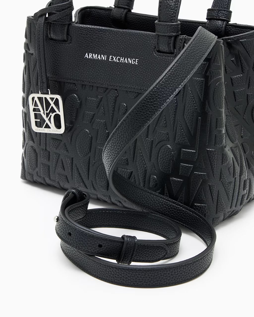 ARMANI EXCHANGE Women's Embossed Logo Shopping Tote Bag, Black#0015