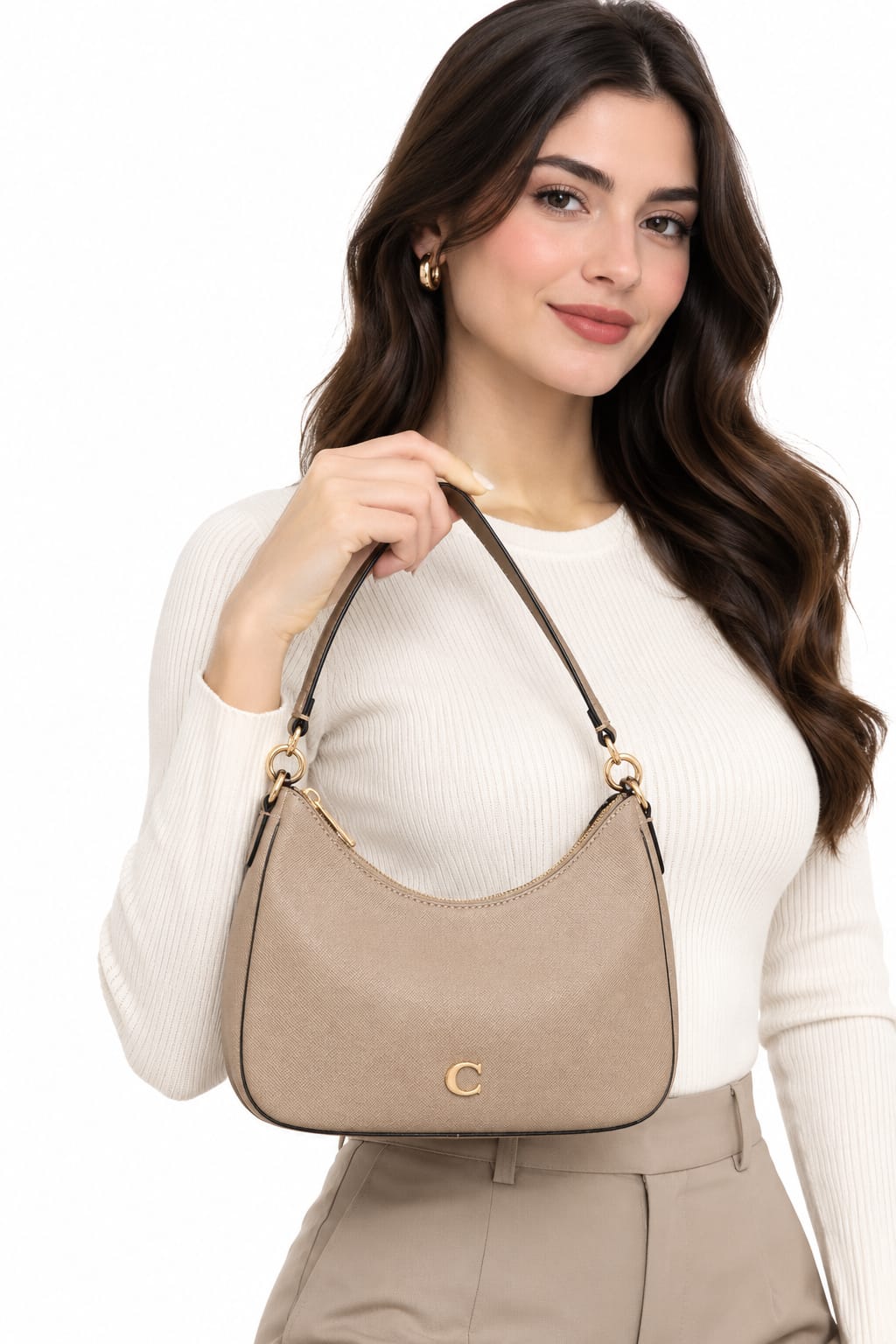 Women's Beige/Taupe Handbag with Two Interchangeable Straps#0070