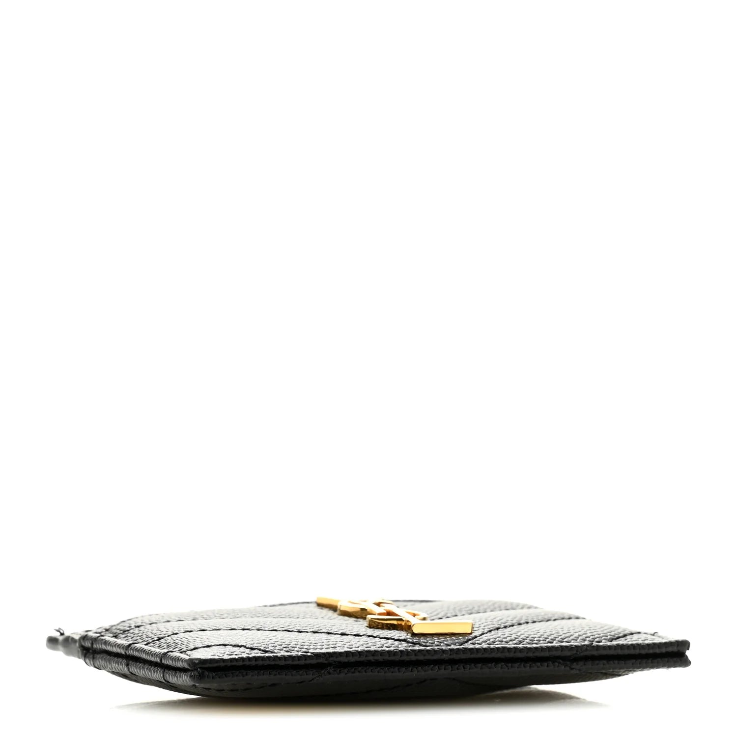 Saint Laurent Grain De Poudre Matelassé Chevron Monogram Credit Card Case – Black#12