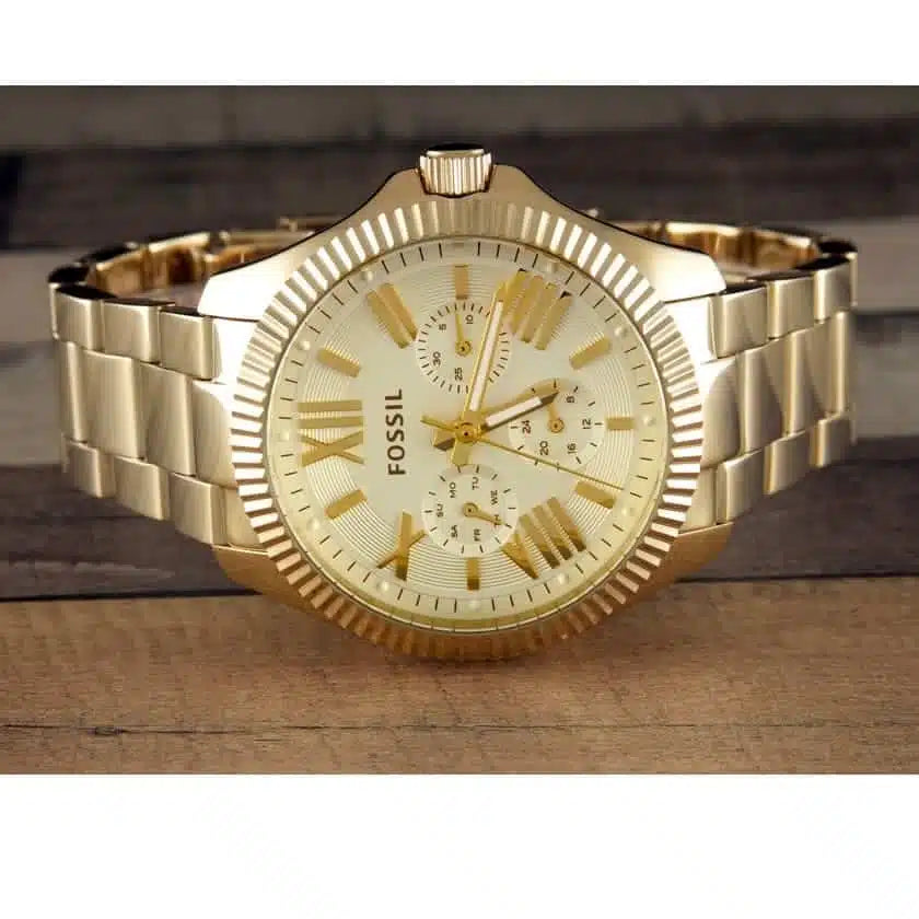 Fossil Cecile Women’s 40 mm Gold Water-Resistant Analog Stainless Steel Watch – Monthly Date (AM4482)
