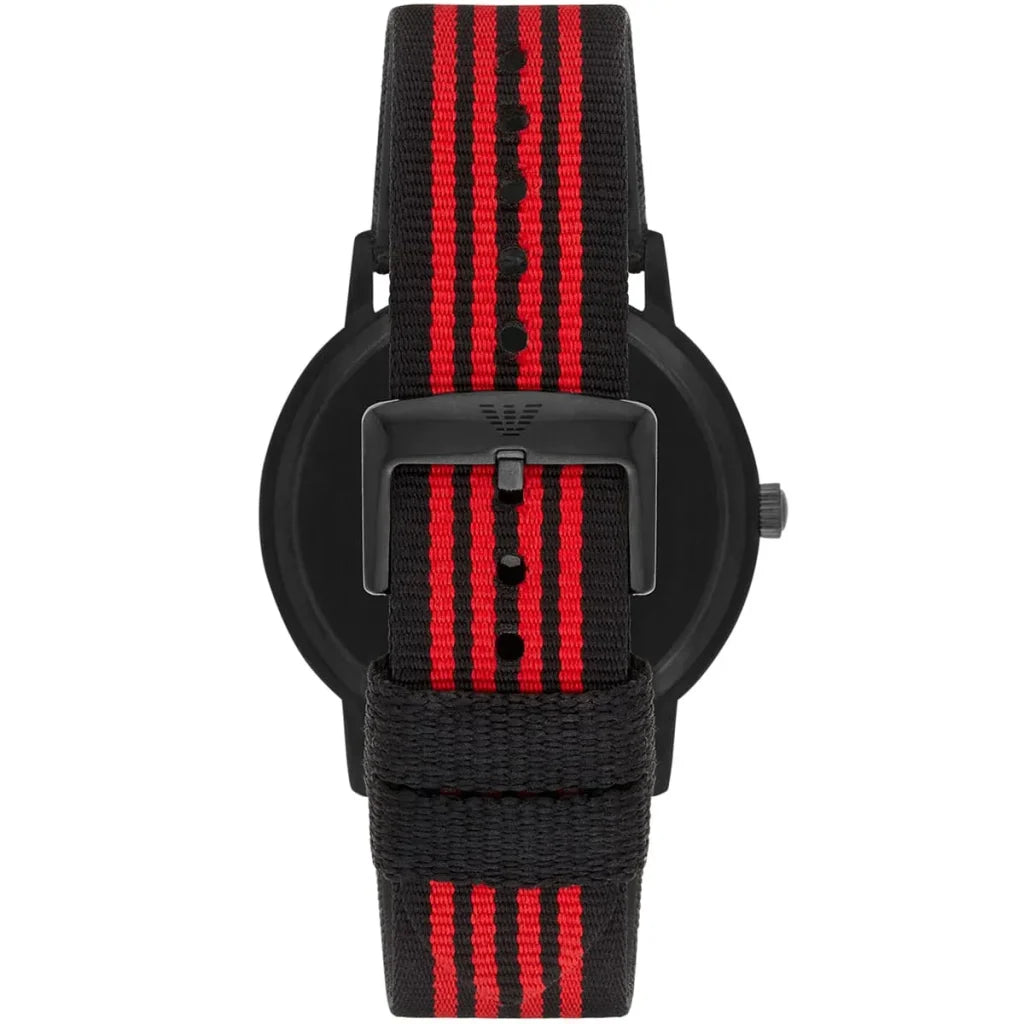 Emporio Armani Men’s Watch – Model AR11015 | Sporty Elegance with Black & Red Fabric Strap