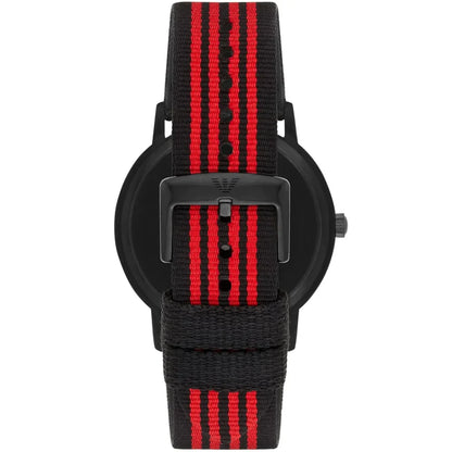 Emporio Armani Men’s Watch – Model AR11015 | Sporty Elegance with Black & Red Fabric Strap