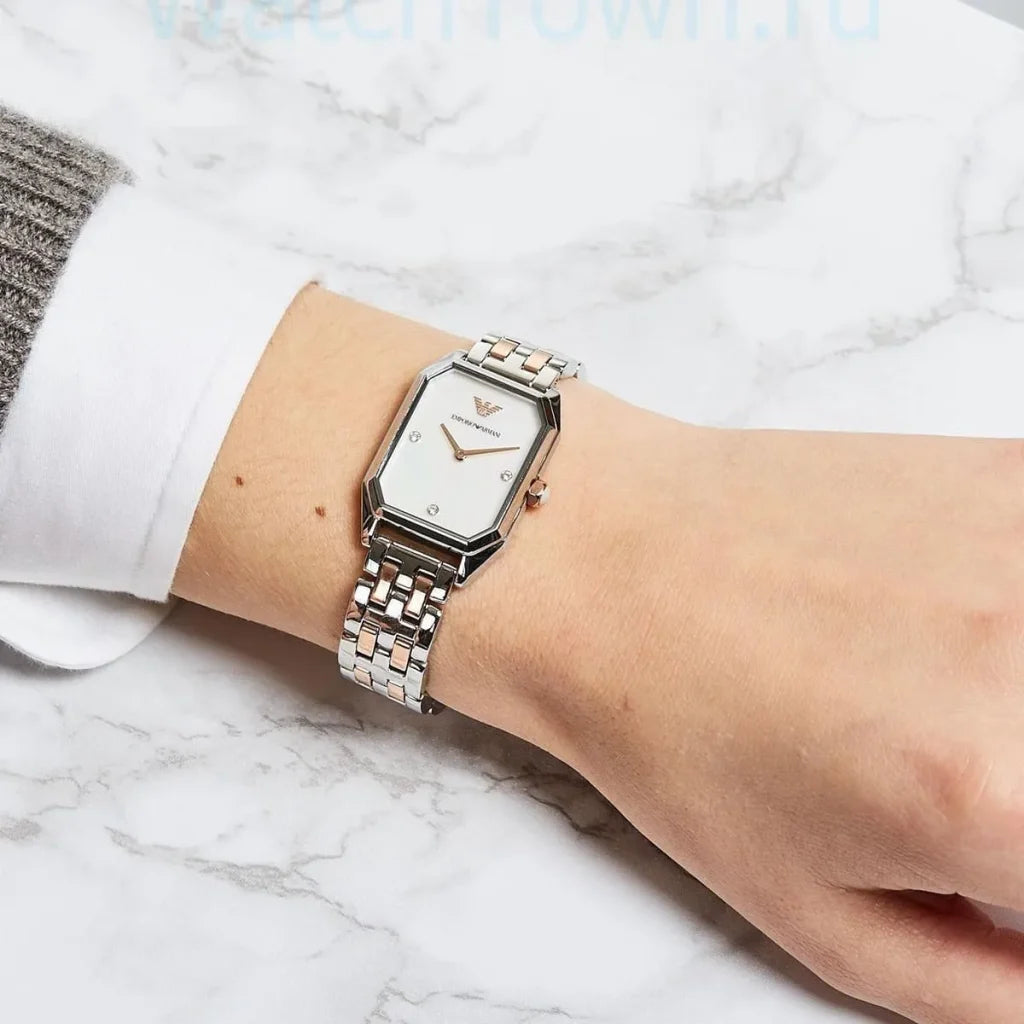 Emporio Armani Gioia AR11146 Women’s Watch – Square White Dial Two-Tone Stainless Steel Elegant Fashion Watch