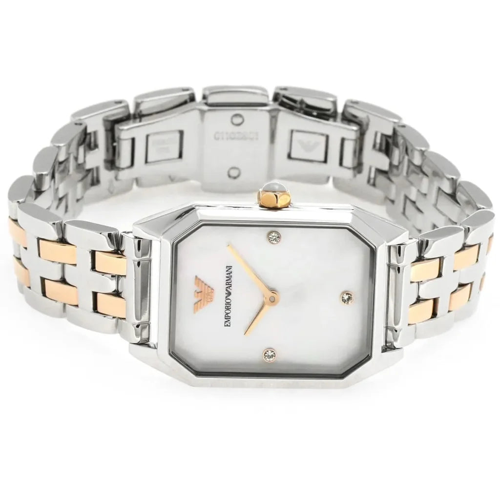 Emporio Armani Gioia AR11146 Women’s Watch – Square White Dial Two-Tone Stainless Steel Elegant Fashion Watch