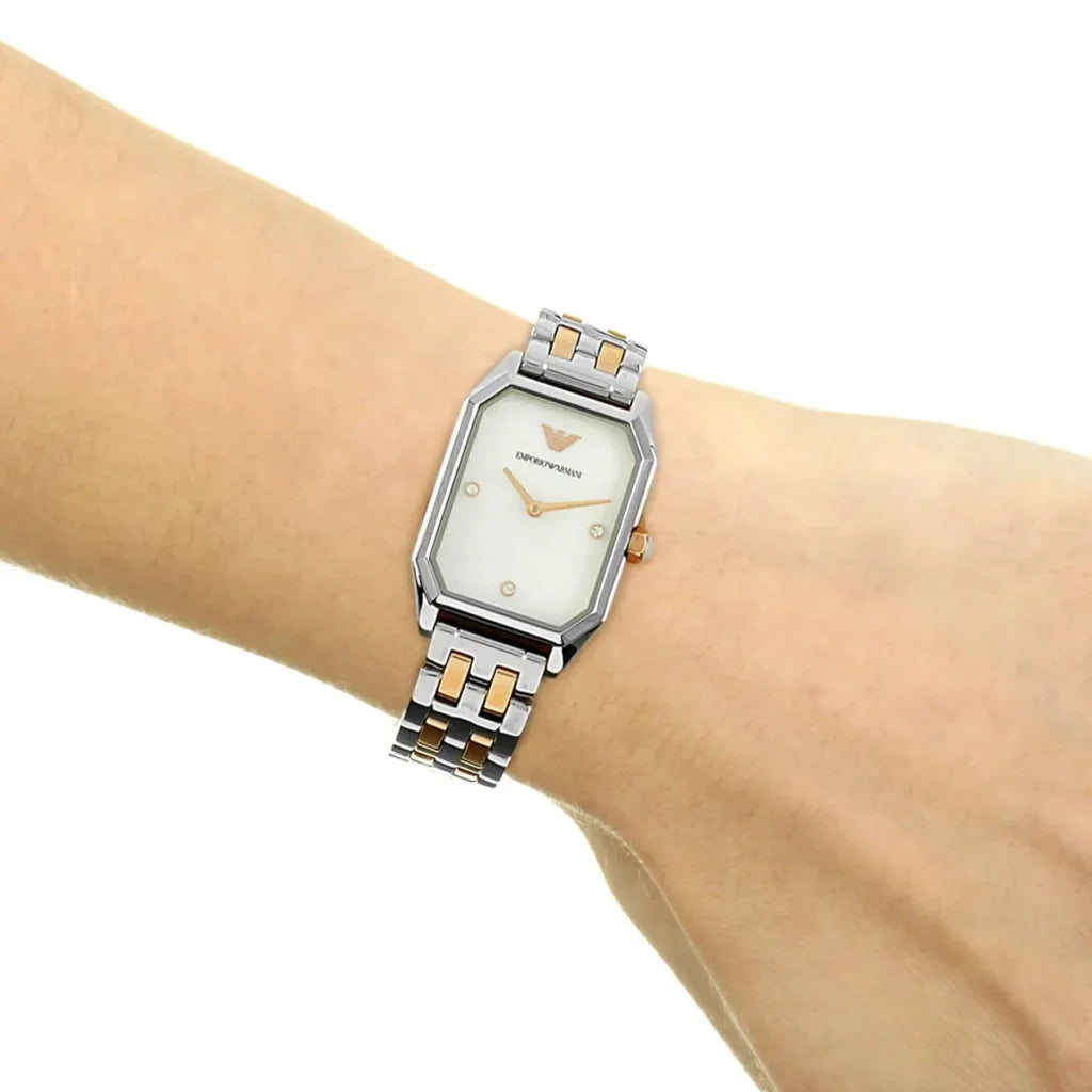 Emporio Armani Gioia AR11146 Women’s Watch – Square White Dial Two-Tone Stainless Steel Elegant Fashion Watch