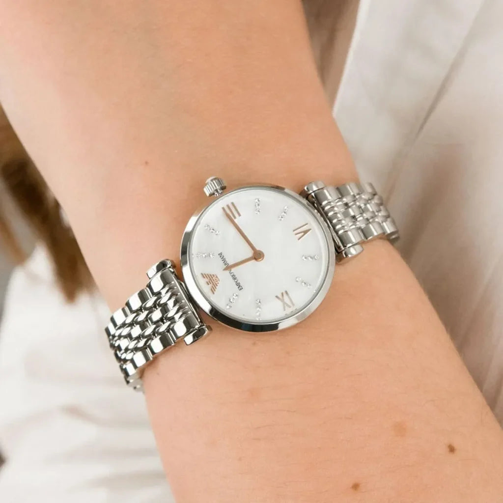 Emporio Armani Gianni T-Bar AR11204 Women’s Watch – White Dial Stainless Steel Elegant Fashion Watch
