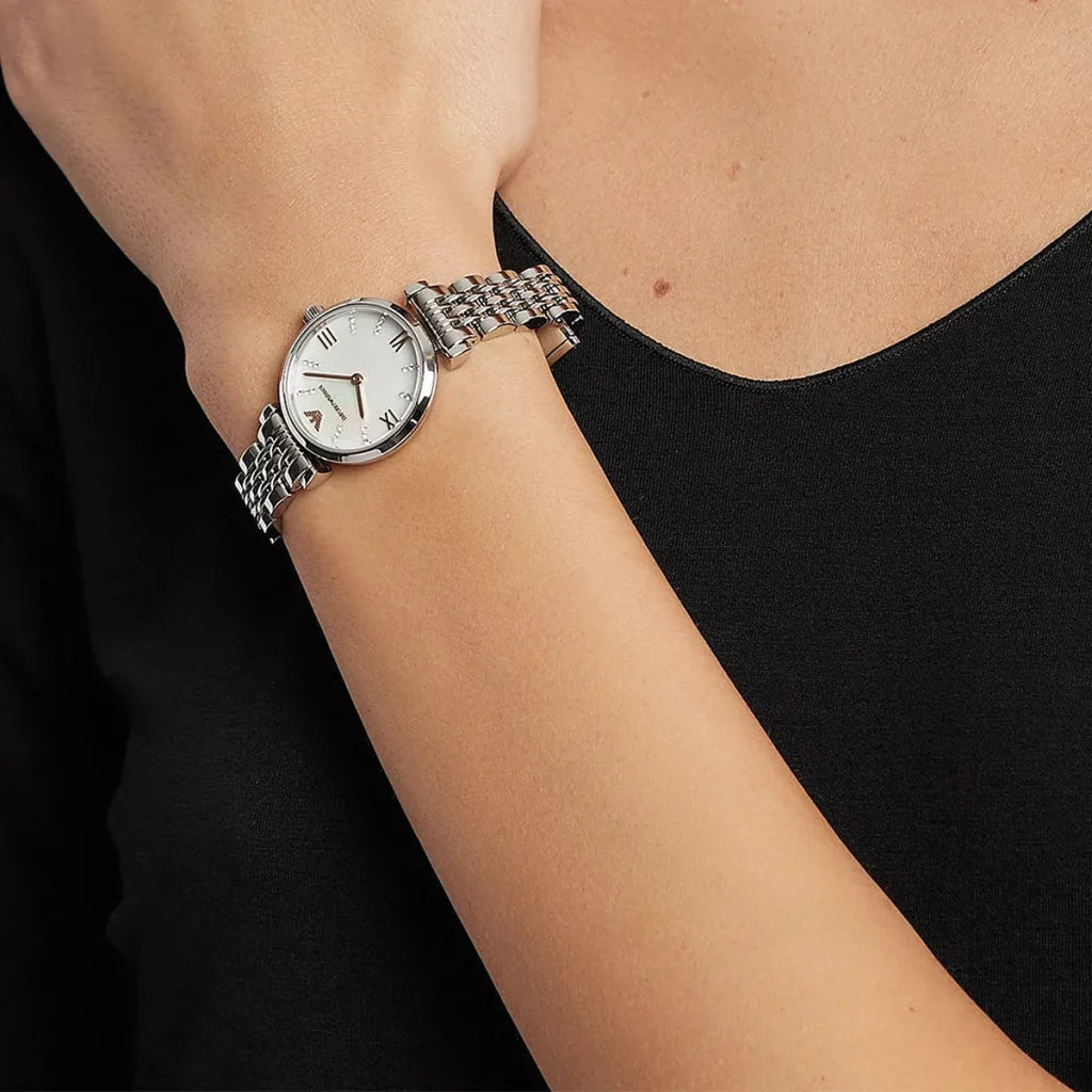 Emporio Armani Gianni T-Bar AR11204 Women’s Watch – White Dial Stainless Steel Elegant Fashion Watch