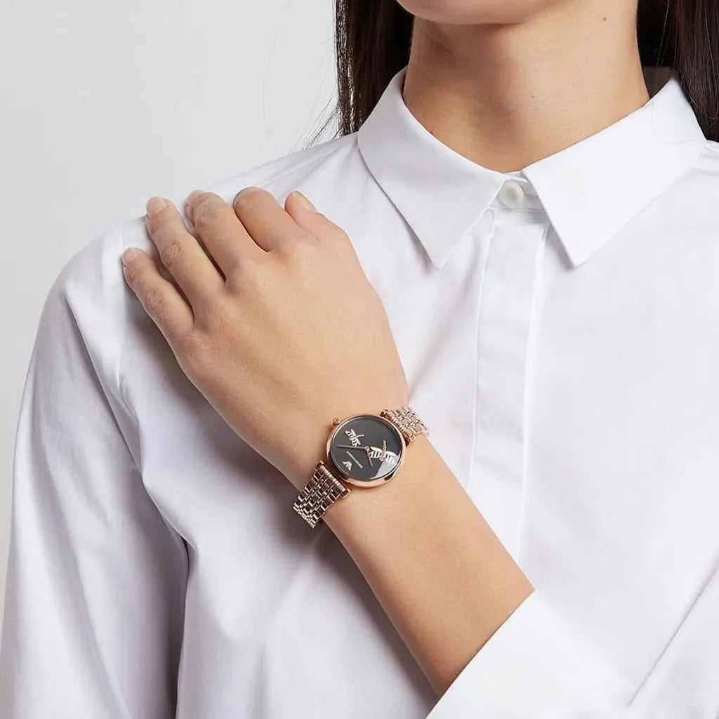 Emporio Armani Gianni T-Bar AR11206 Women’s Watch – Black Dial Rose Gold Stainless Steel Elegant Fashion Watch