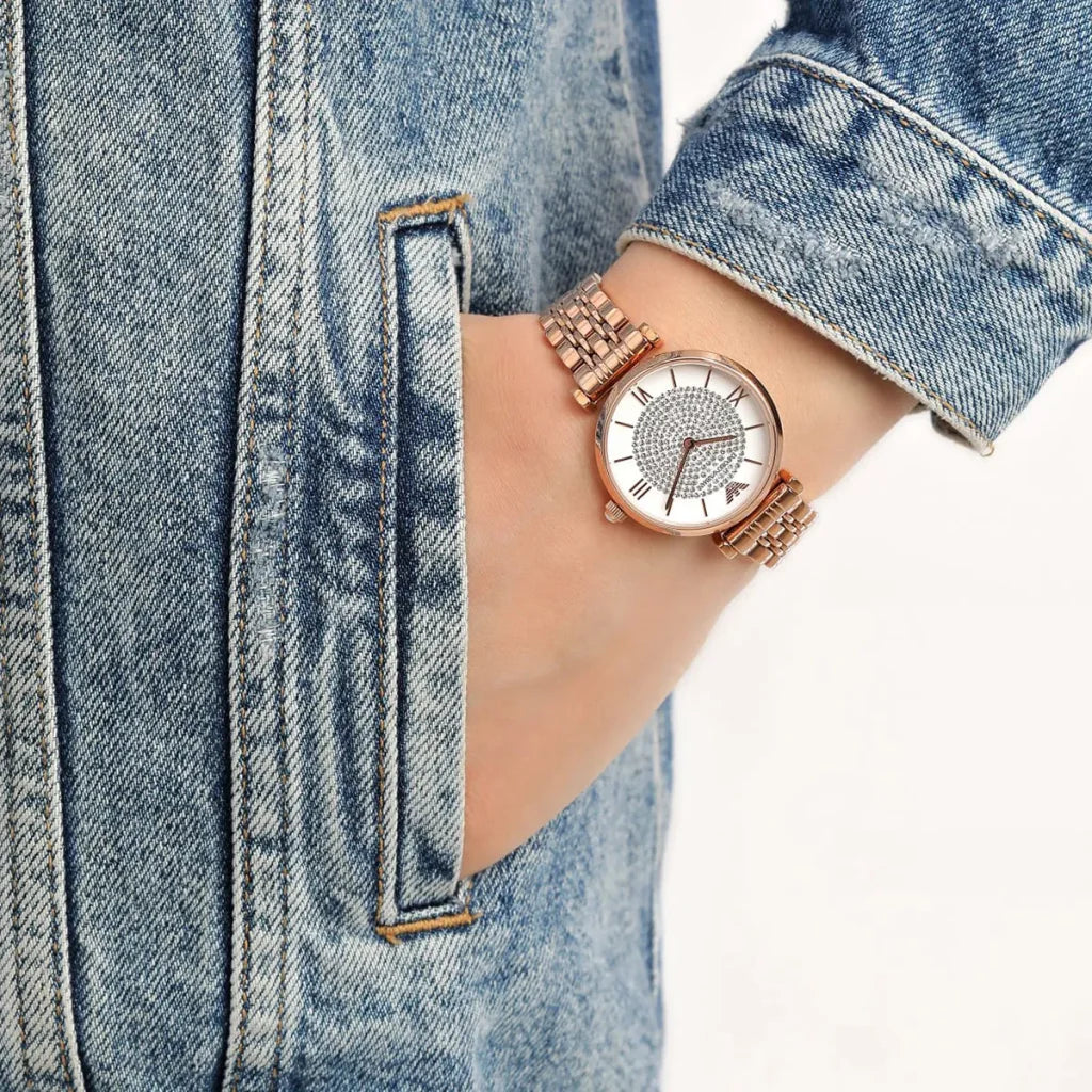 Emporio Armani Gianni T-Bar AR11244 Women’s Watch – White Dial Rose Gold Stainless Steel Elegant Fashion Watch