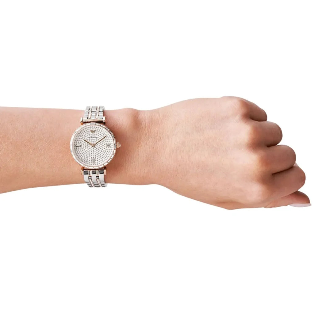 Emporio Armani Gianni T-Bar AR11293 Women’s Watch – Silver Dial Two-Tone Stainless Steel Elegant Fashion Watch