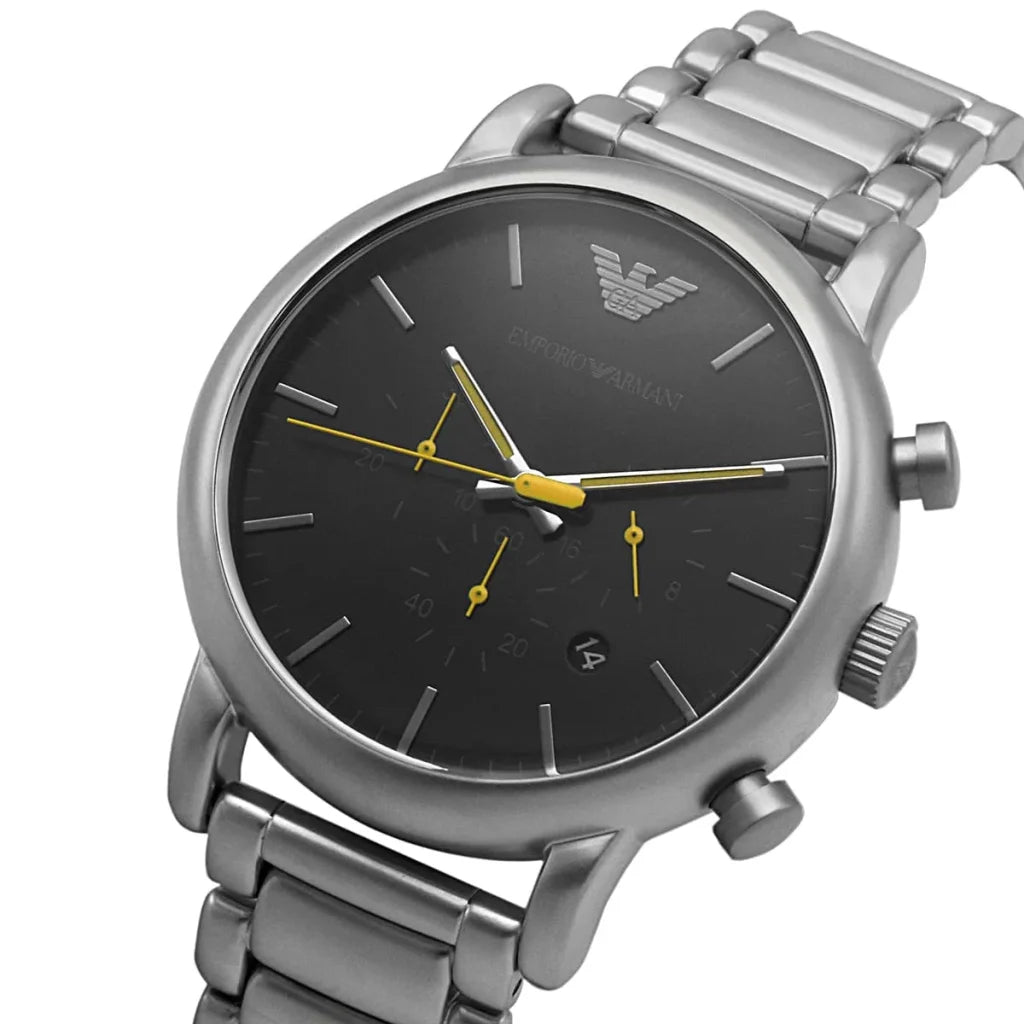 Emporio Armani Luigi AR11324 Men’s Watch – Black Dial Stainless Steel Chronograph Style 46mm Luxury Fashion Watch