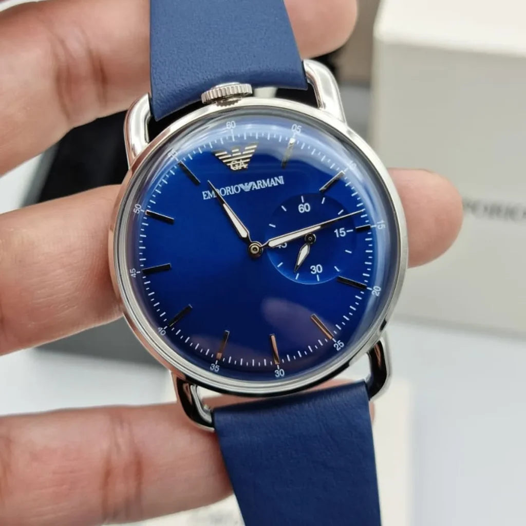 Emporio Armani Aviator AR11335 Men’s Watch – Blue Dial Genuine Leather Strap Elegant Pilot Style Watch