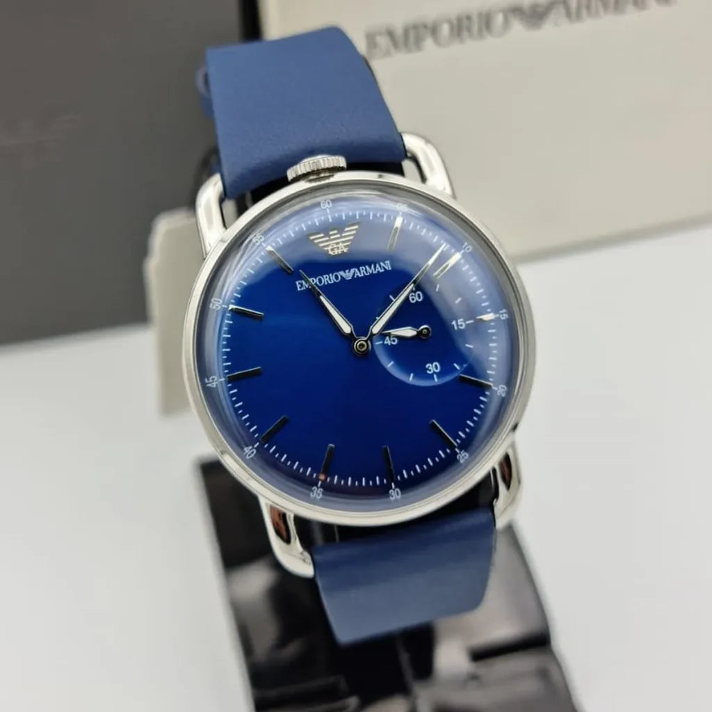 Emporio Armani Aviator AR11335 Men’s Watch – Blue Dial Genuine Leather Strap Elegant Pilot Style Watch