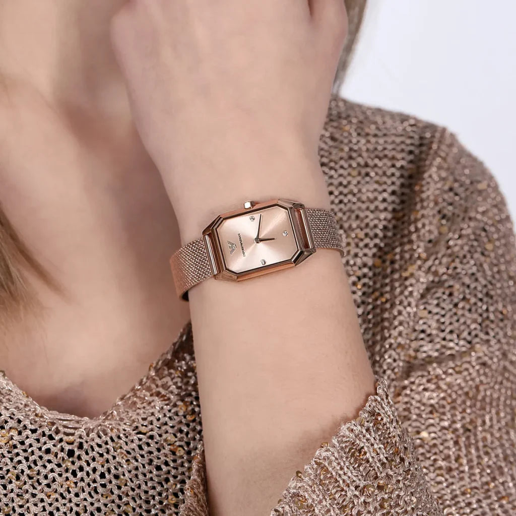 Emporio Armani Gioia AR11347 Women’s Watch – Rose Gold Square Stainless Steel Elegant Fashion Watch