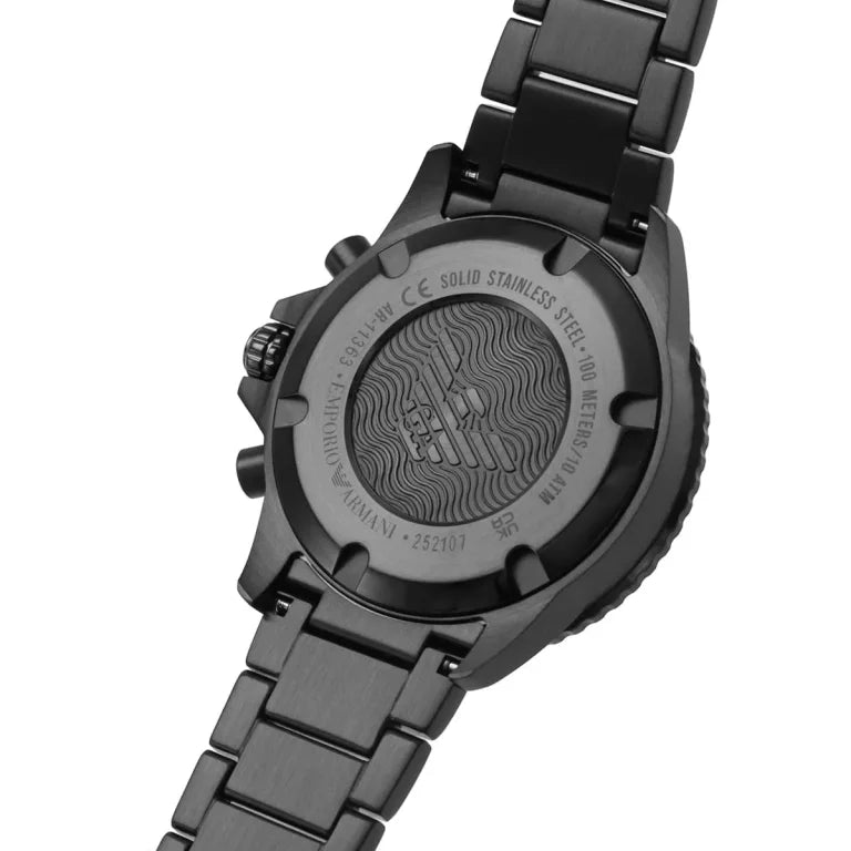 Emporio Armani AR11363 Diver Men's Watch – Black Dial, Black Stainless Steel Bracelet, 43mm Quartz, 100M Water Resistant