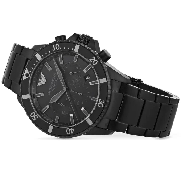 Emporio Armani AR11363 Diver Men's Watch – Black Dial, Black Stainless Steel Bracelet, 43mm Quartz, 100M Water Resistant