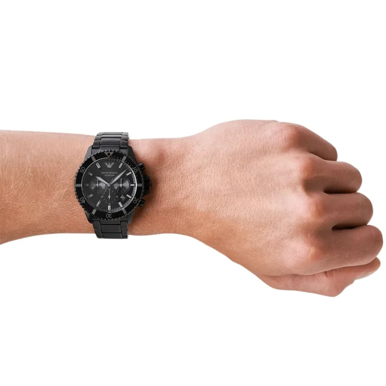 Emporio Armani AR11363 Diver Men's Watch – Black Dial, Black Stainless Steel Bracelet, 43mm Quartz, 100M Water Resistant