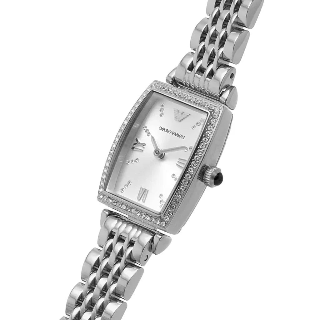 Emporio Armani Gianni T-Bar AR11405 Women’s Watch – White Dial Square Stainless Steel Elegant Fashion Watch